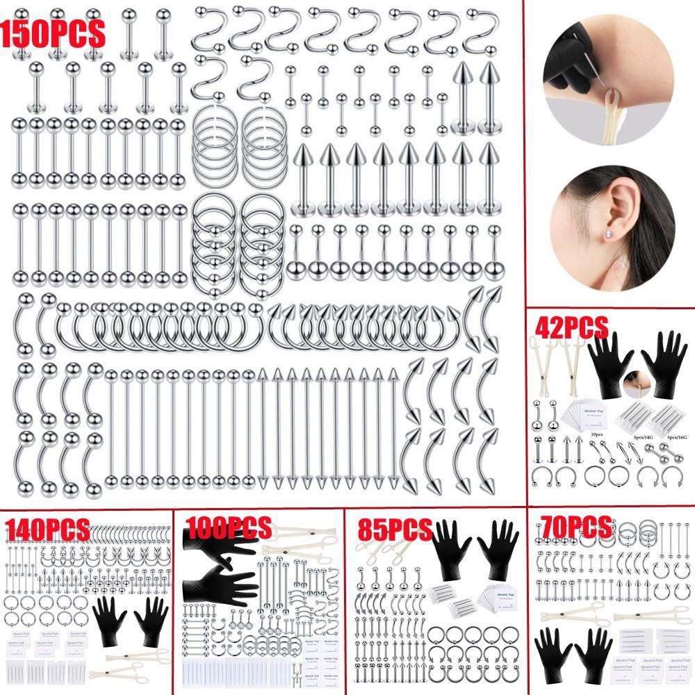 Body Jewelry Lip Ring - 150/140/85/70/42 Parça Vücut Piercing Seti Takı