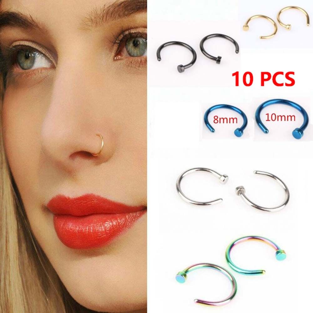 Body Jewelry Lip Ring - 10 Adet İnce Paslanmaz Çelik Kadınlar