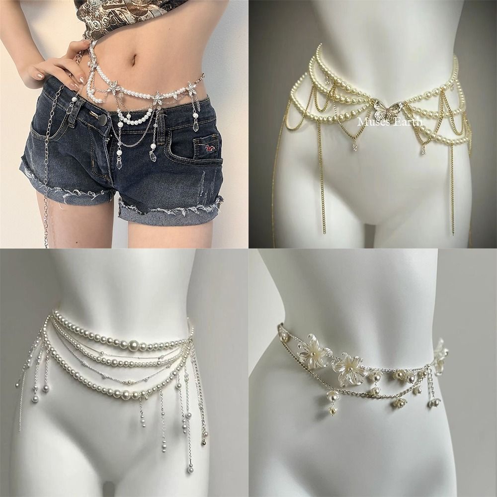Body Jewellery - Moda Zarif İnci Bel Zincirleri Bel
